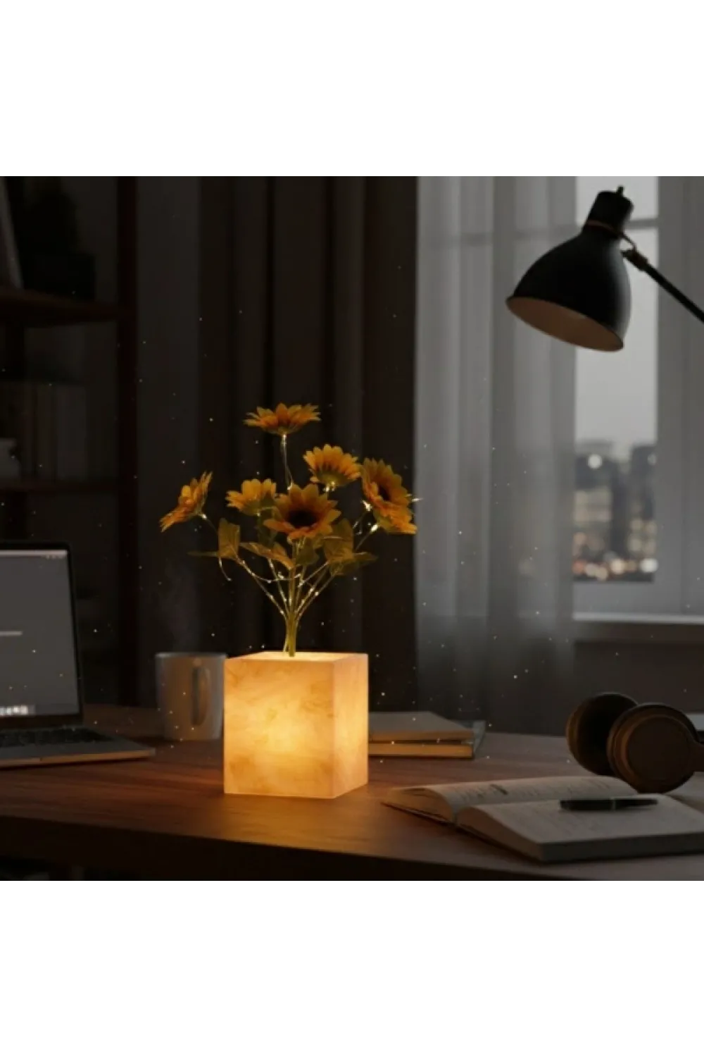 Sarı Saksılı LED Yapay Çiçek