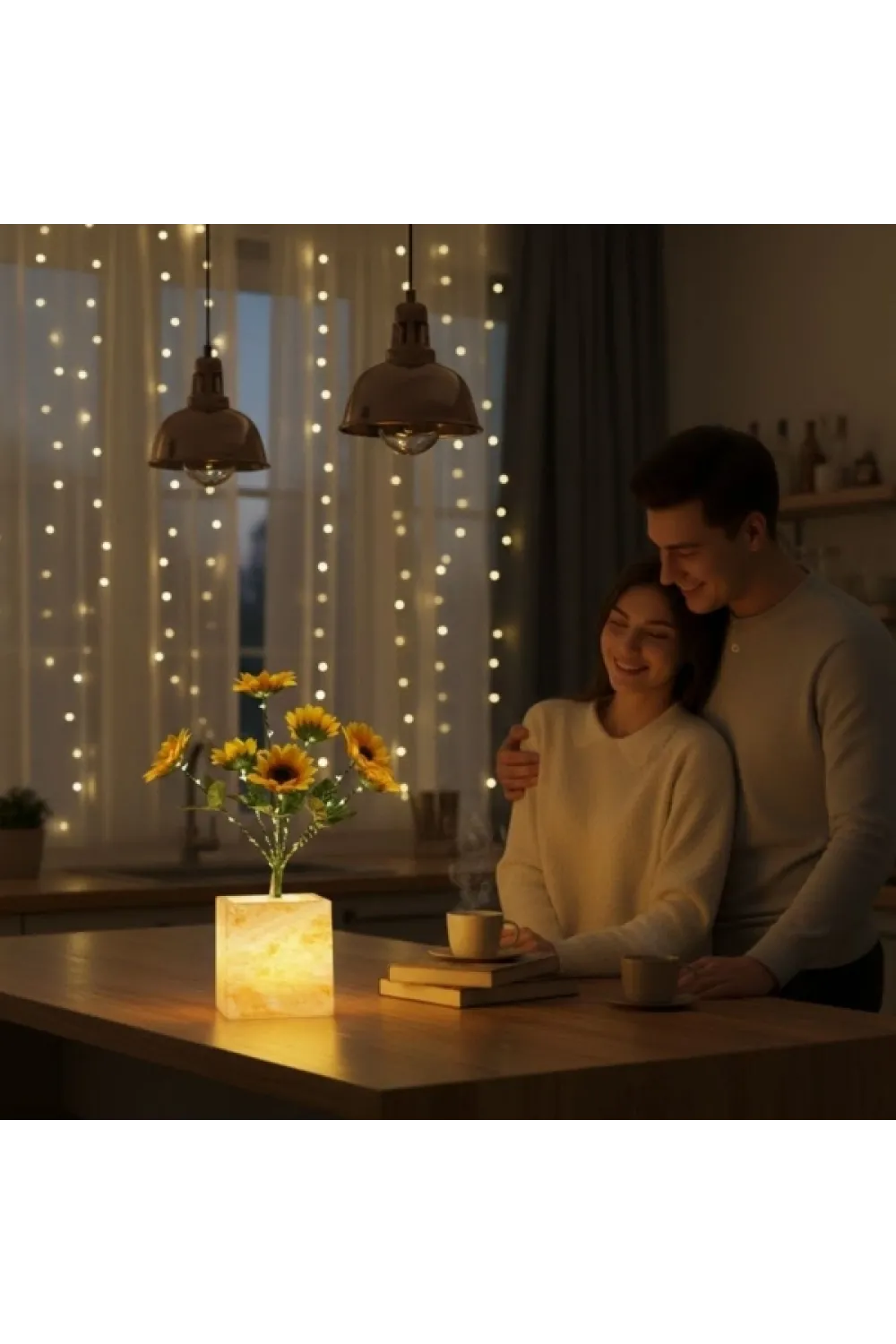 Sarı Saksılı LED Yapay Çiçek