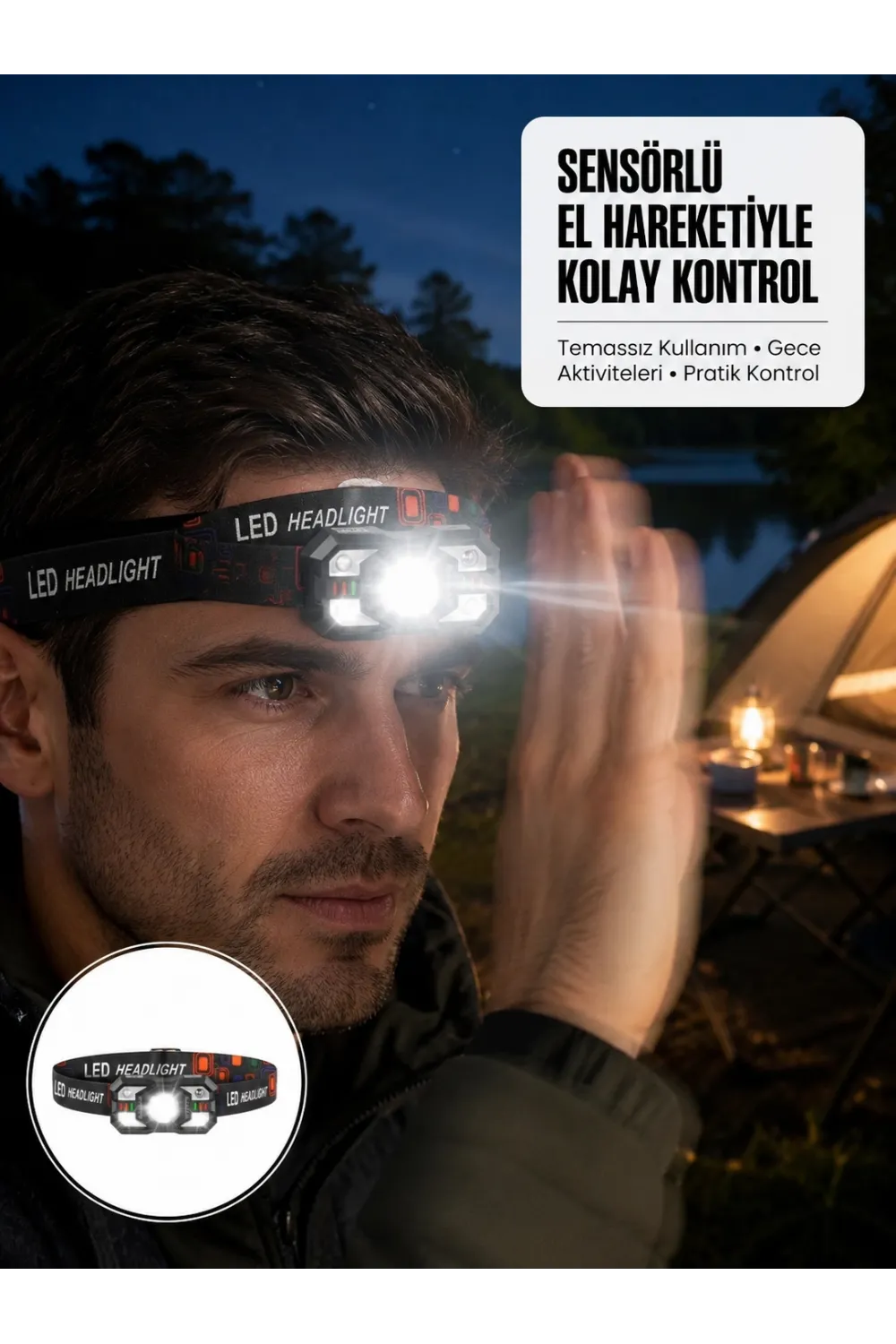 Şarj Edilebilir Led Far Hareket Sensörlü 5 Modlu Outdoor Yeni Nesil