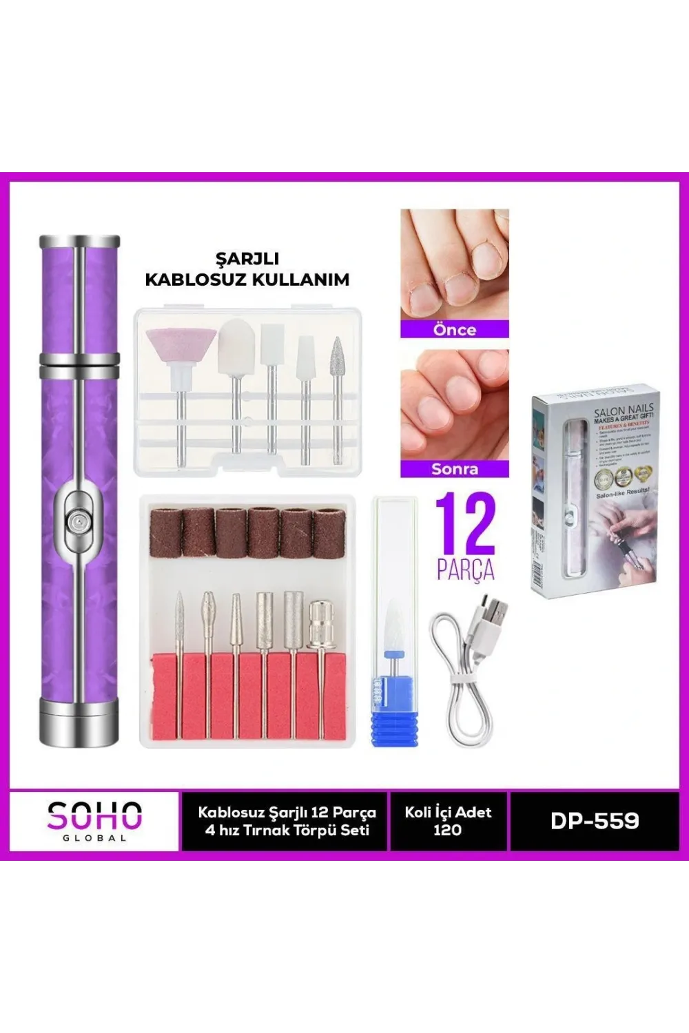 Şarjlı 12 Başlıklı Manikür Seti