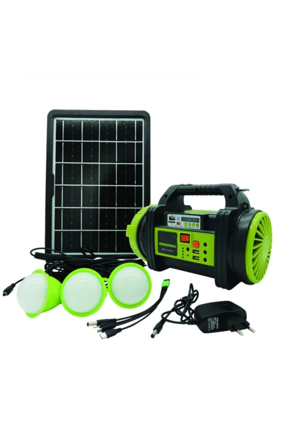 Şarjlı 30 W Solar Şarjlı Ev Aydınlatma Seti Radyo Ve Fan Powebank WS-5683