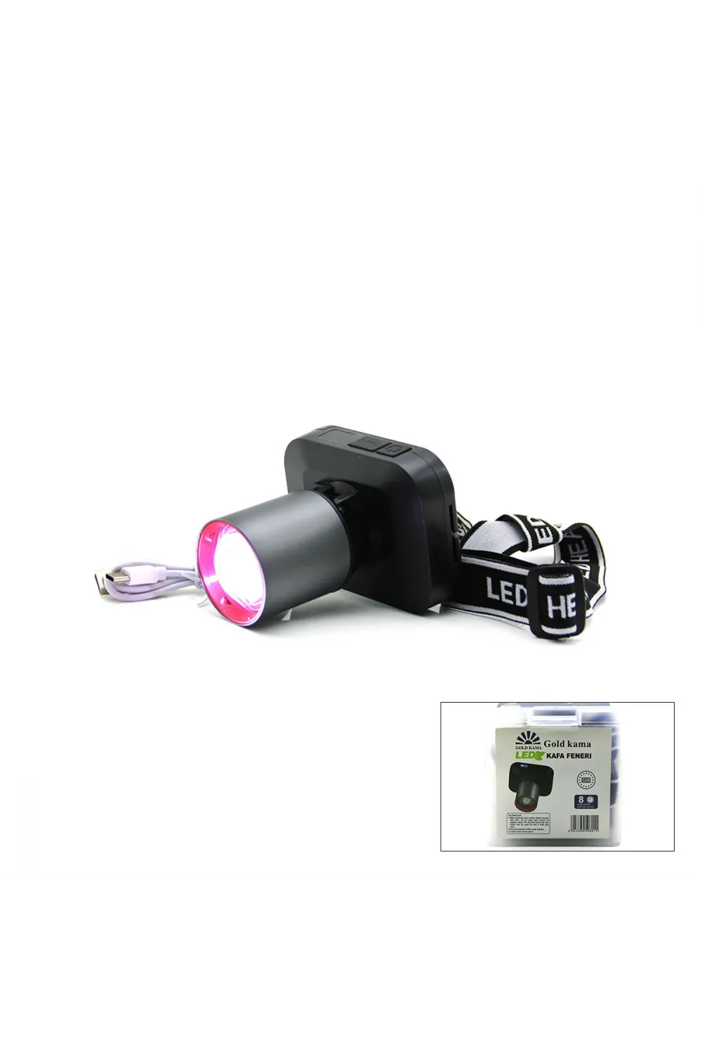 Şarjlı 50w Kafa Lambası Fener 1 Led Usb - Type-c Dijital Kademe Işık Ayarı - Flaşör