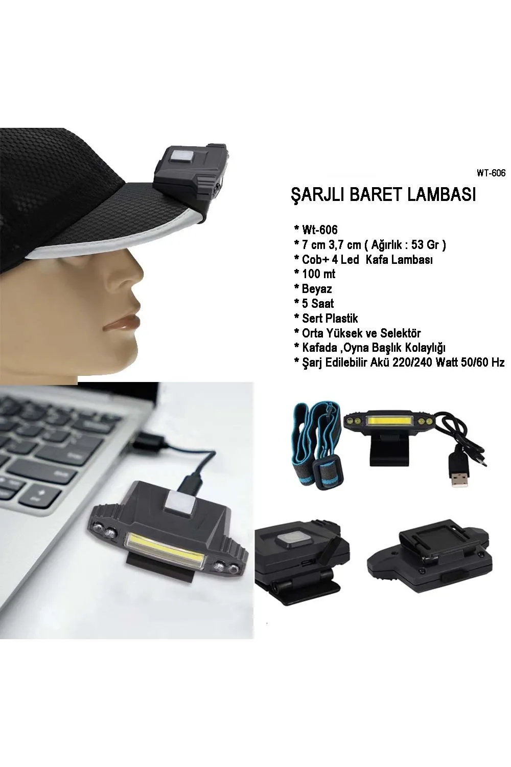Şarjlı Baret Lambası Wt-606