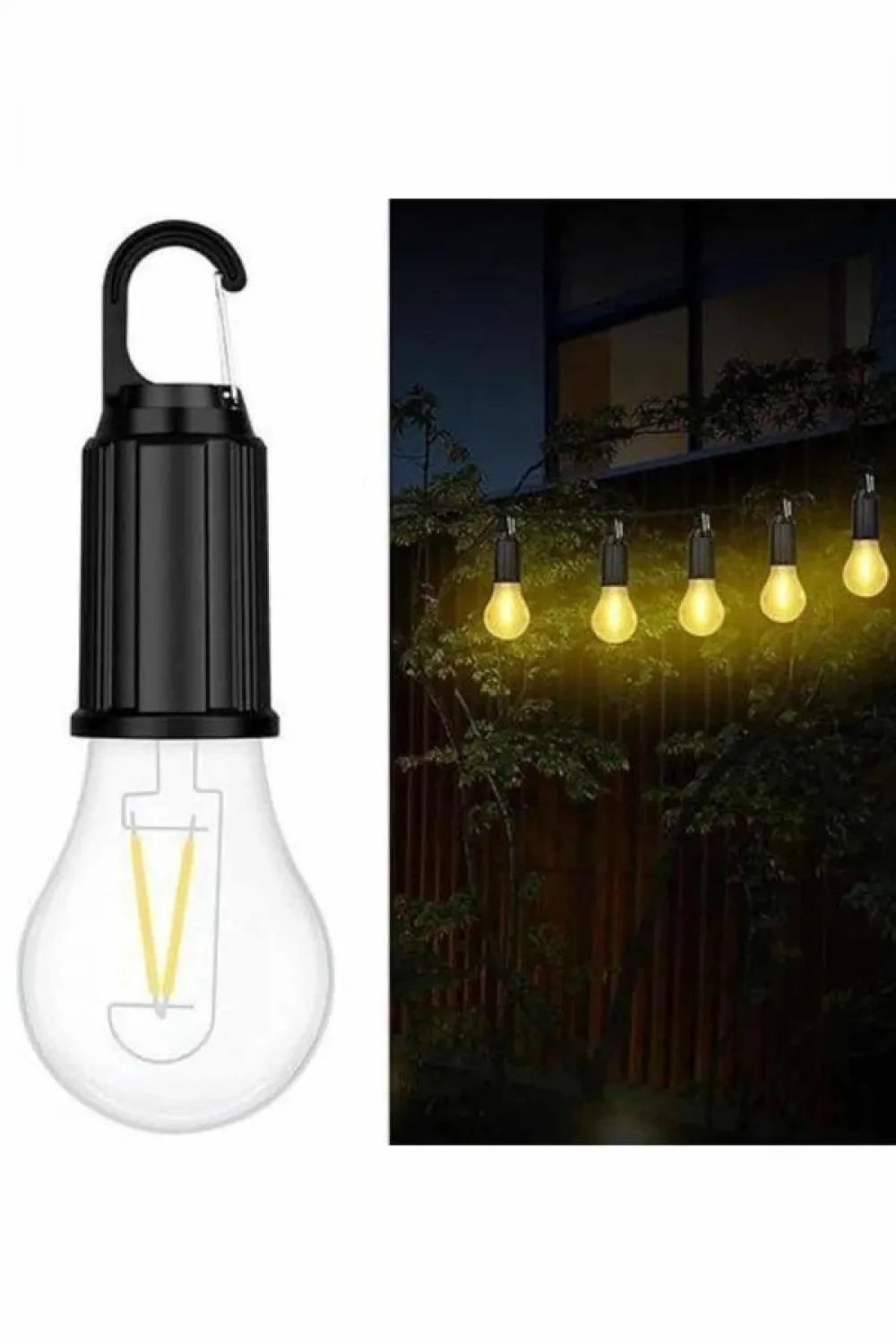 Şarjlı Dekoratif Kamp Lambası Askılı Ampul Led Işık Type-c Girişli