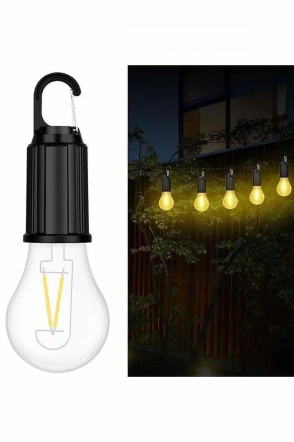 Şarjlı Dekoratif Kamp Lambası Askılı Ampul Led Işık Type-c Girişli