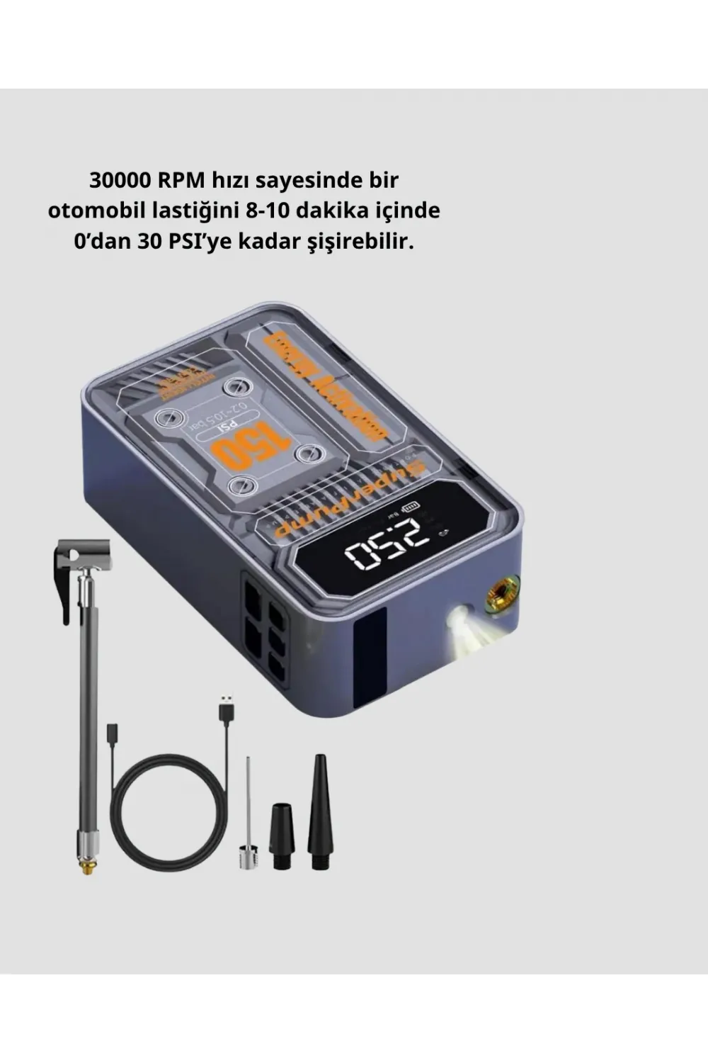 Şarjlı Kablosuz Hava Pompası – 150 Psı Basınç, Led Ekran Ve 6000mah Batarya