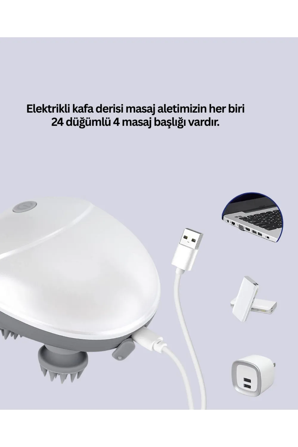 Şarjlı Kafa Masaj Aleti 3 Hız Ayarlı Derin Masaj