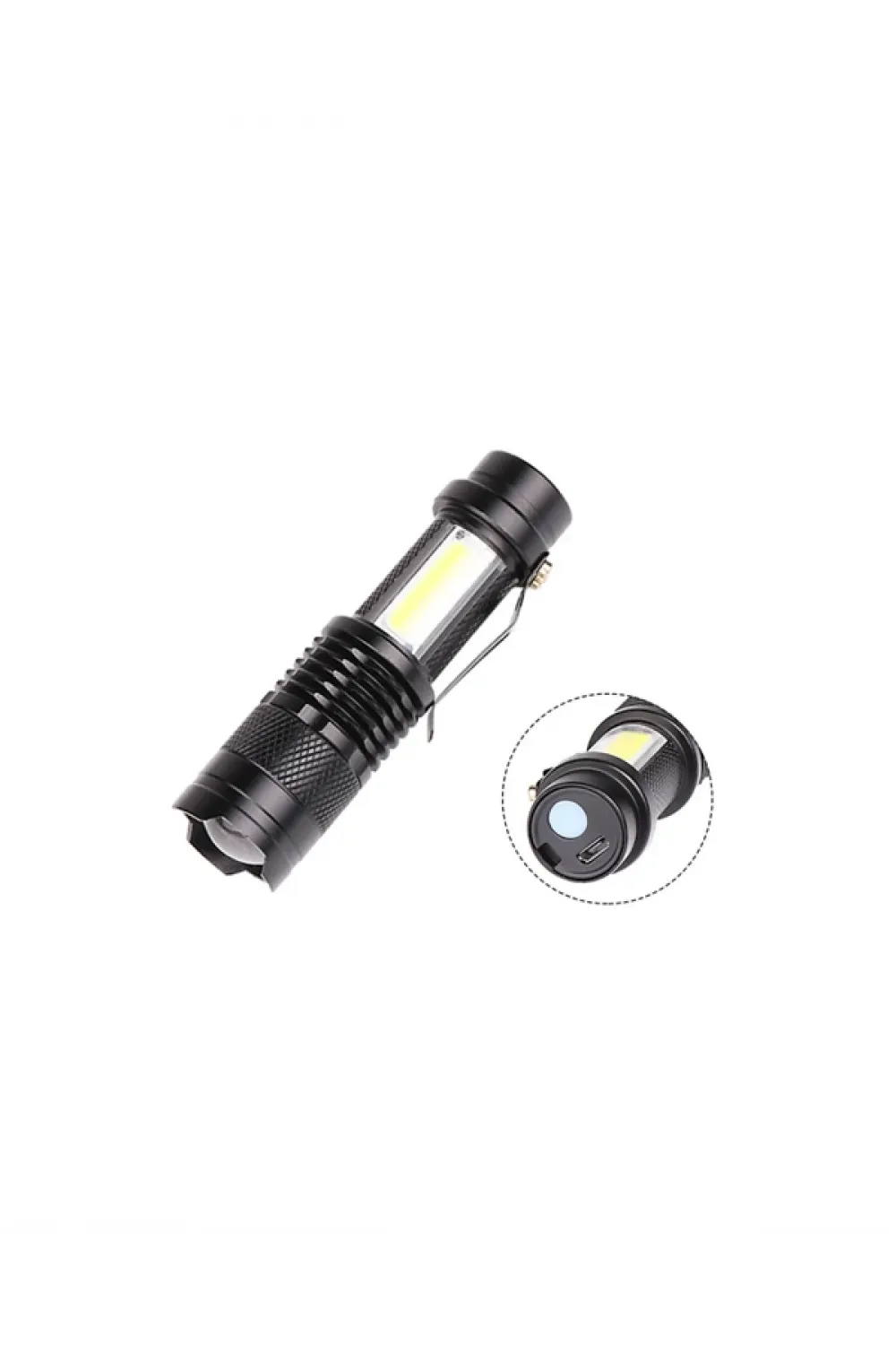 Şarjlı Led El Feneri - 14500 Pil Dahil, 4 Işık Modu, Mini Boy