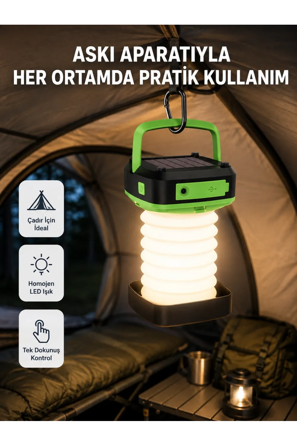 Şarjlı Led Lamba – Dokunmatik Sensörlü, 3 Kademeli Parlaklık