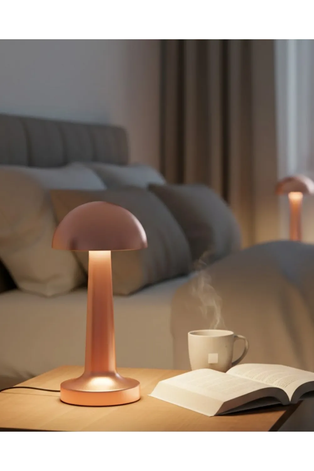 Şarjlı Mantar Masa Lambası 3 Seviyeli Dokunmatik Led Usb Şarj Özellikli