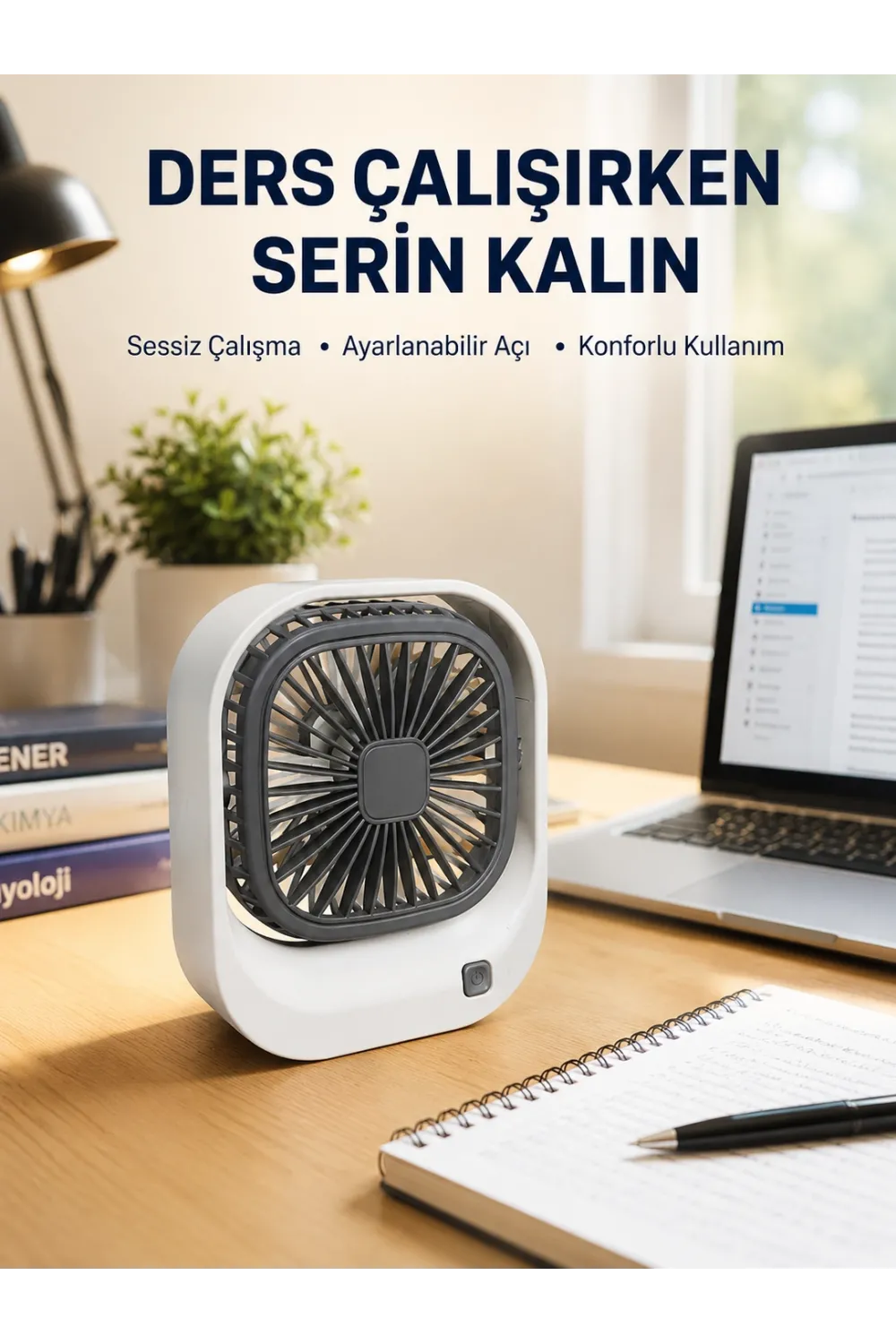 Şarjlı Masaüstü Fan 3 Kademeli Güçlü Hava Akışı