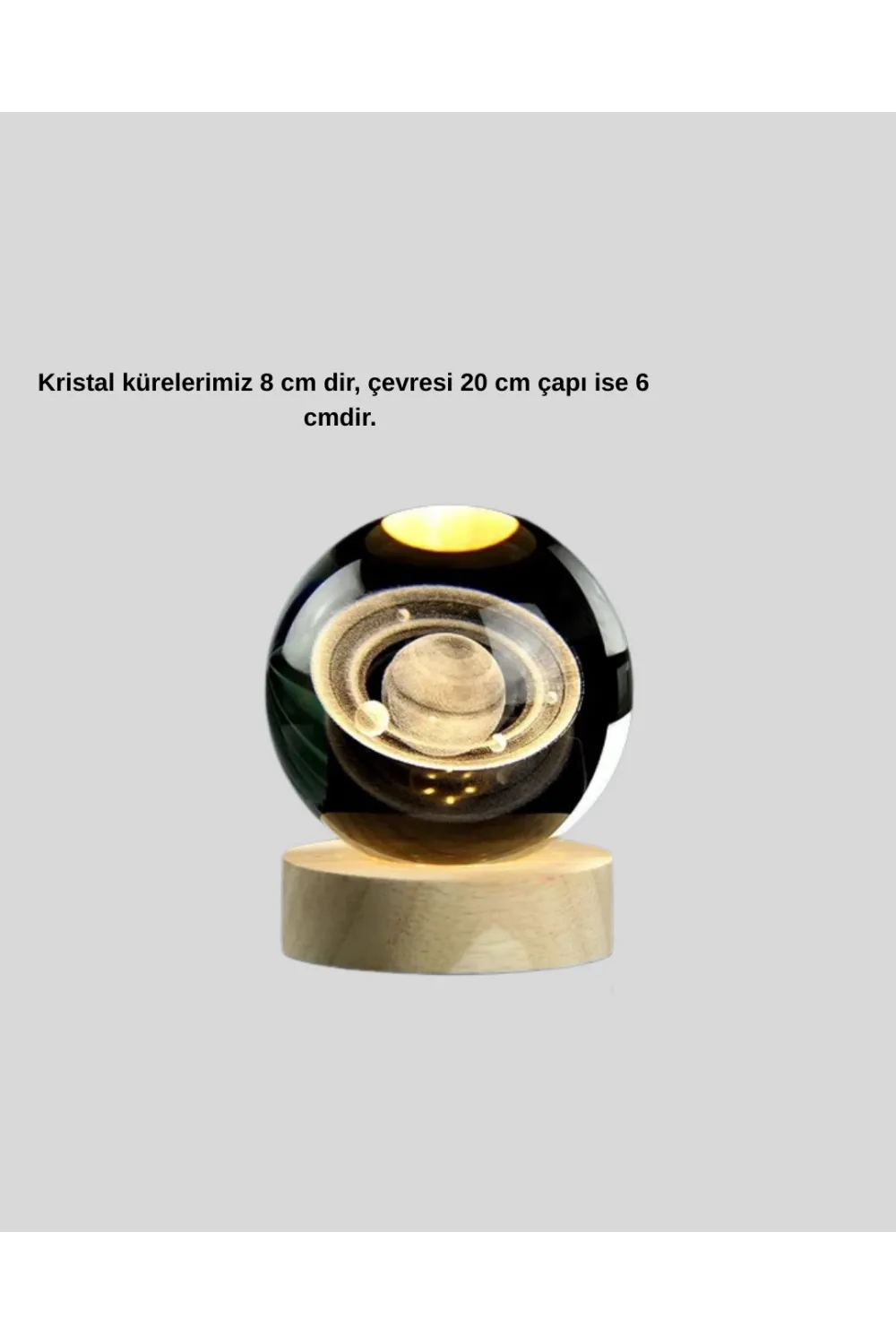 Satürn Gezegenli Kristal Küre Led Lamba Usb’li Ahşap Standlı