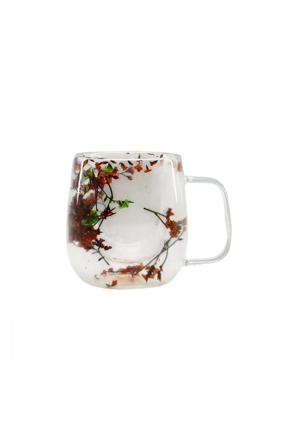 250 Ml Ve Kulplu Çift Cidarlı Ve Çiçekli Cam Bardak IEGLF5M