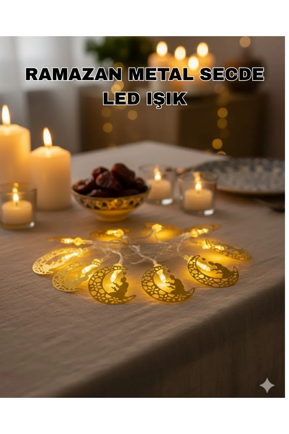 Secde Eden Adam Figürlü Ay Tasarımlı Ramazan Led Işık