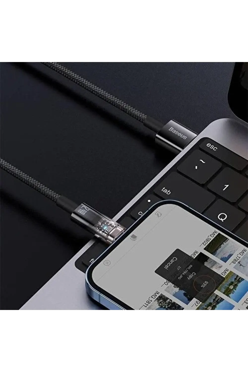 Şeffaf Uçlu iPhone 45w Usb Hızlı ve Dayanıklı Şarj ve Data Işıklı Örgü Kablo 1 Metre