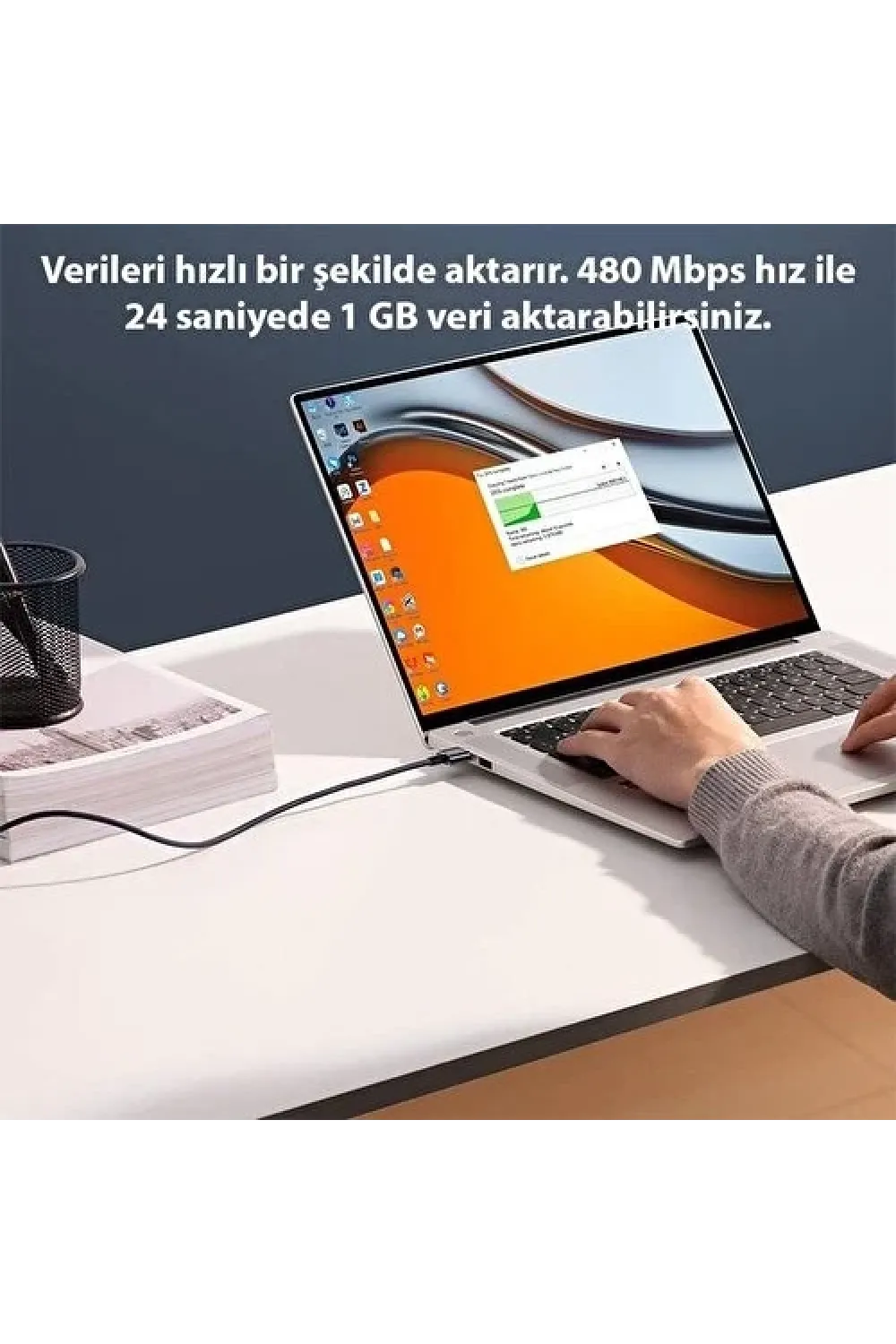 Şeffaf Uçlu iPhone 45w Usb Hızlı ve Dayanıklı Şarj ve Data Işıklı Örgü Kablo 1 Metre
