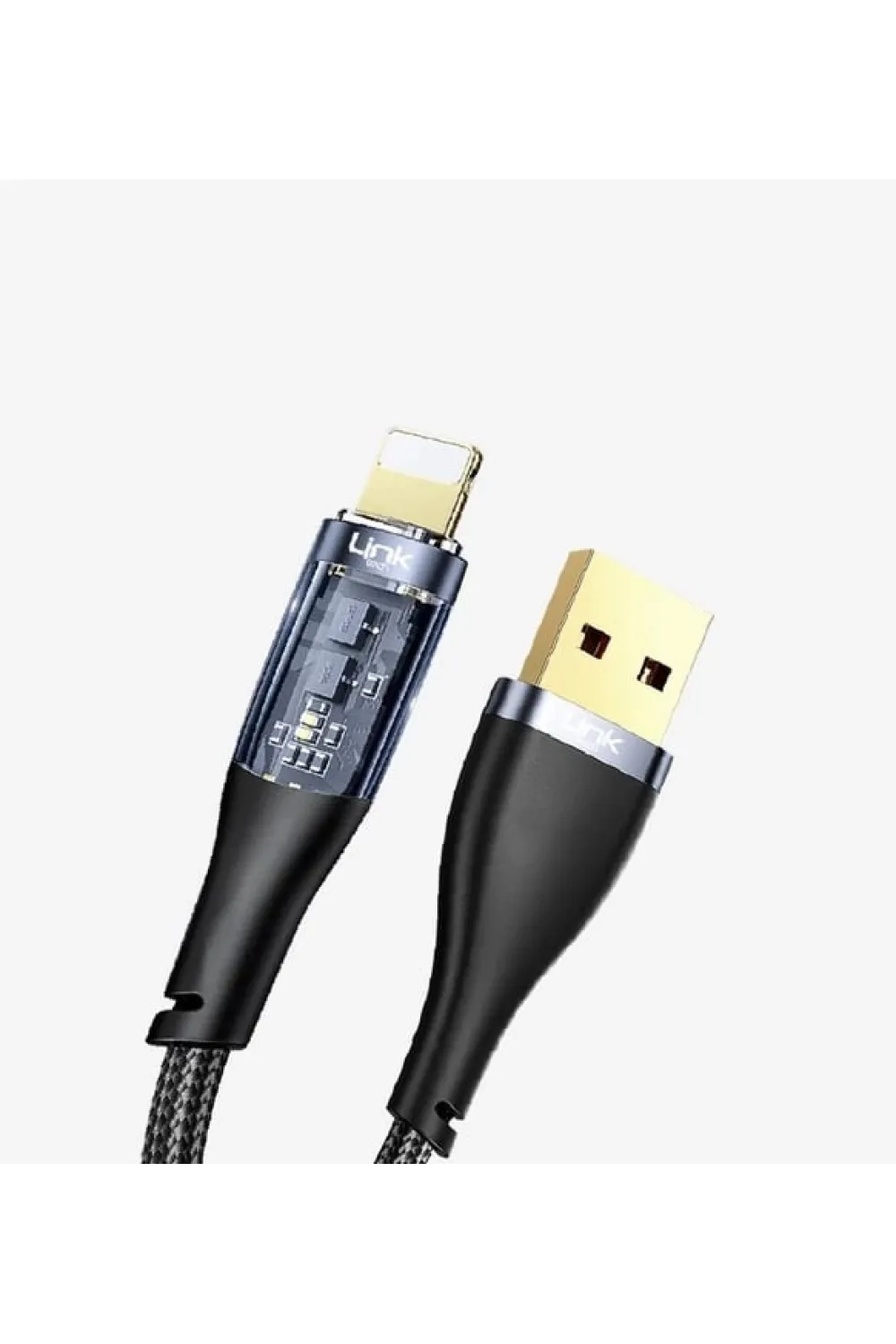 Şeffaf Uçlu iPhone 45w Usb Hızlı ve Dayanıklı Şarj ve Data Işıklı Örgü Kablo 1 Metre