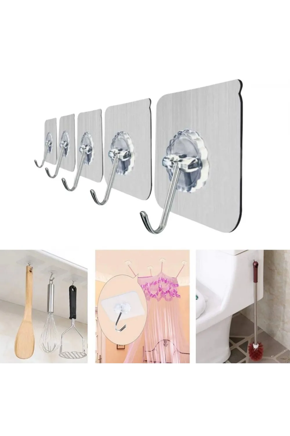 Şeffaf Yapışkanlı Askı, Mutfak Banyo Duvar Askısı, Çivisiz Pratik Kanca Seti