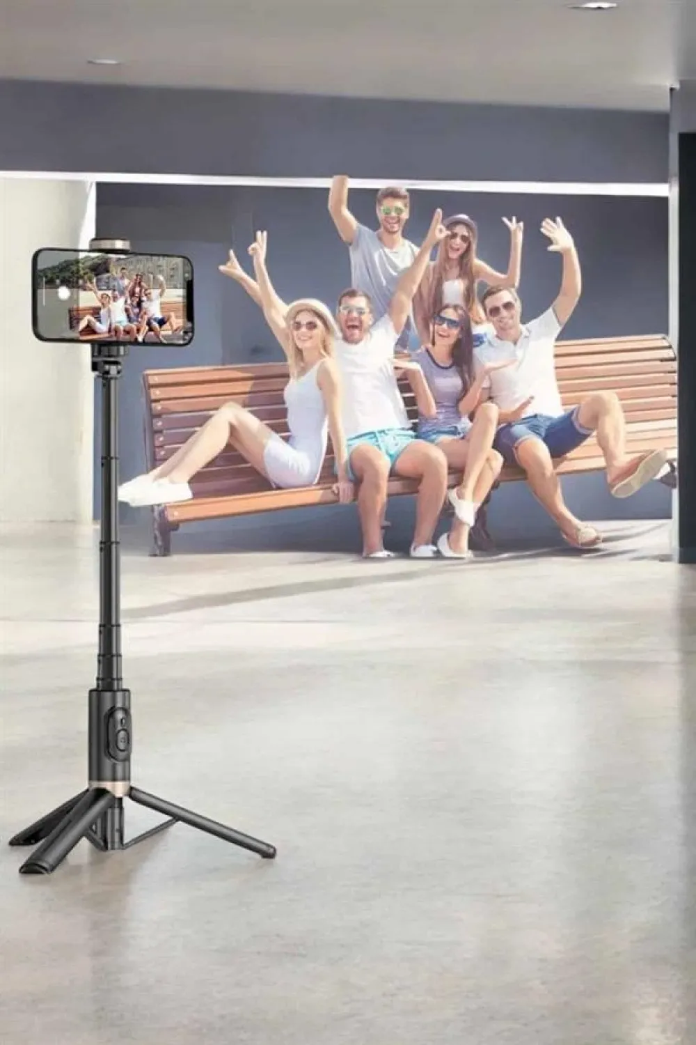 Selfie Çubuğu Tripod Kumandalı Telefon Tutucu Siyah