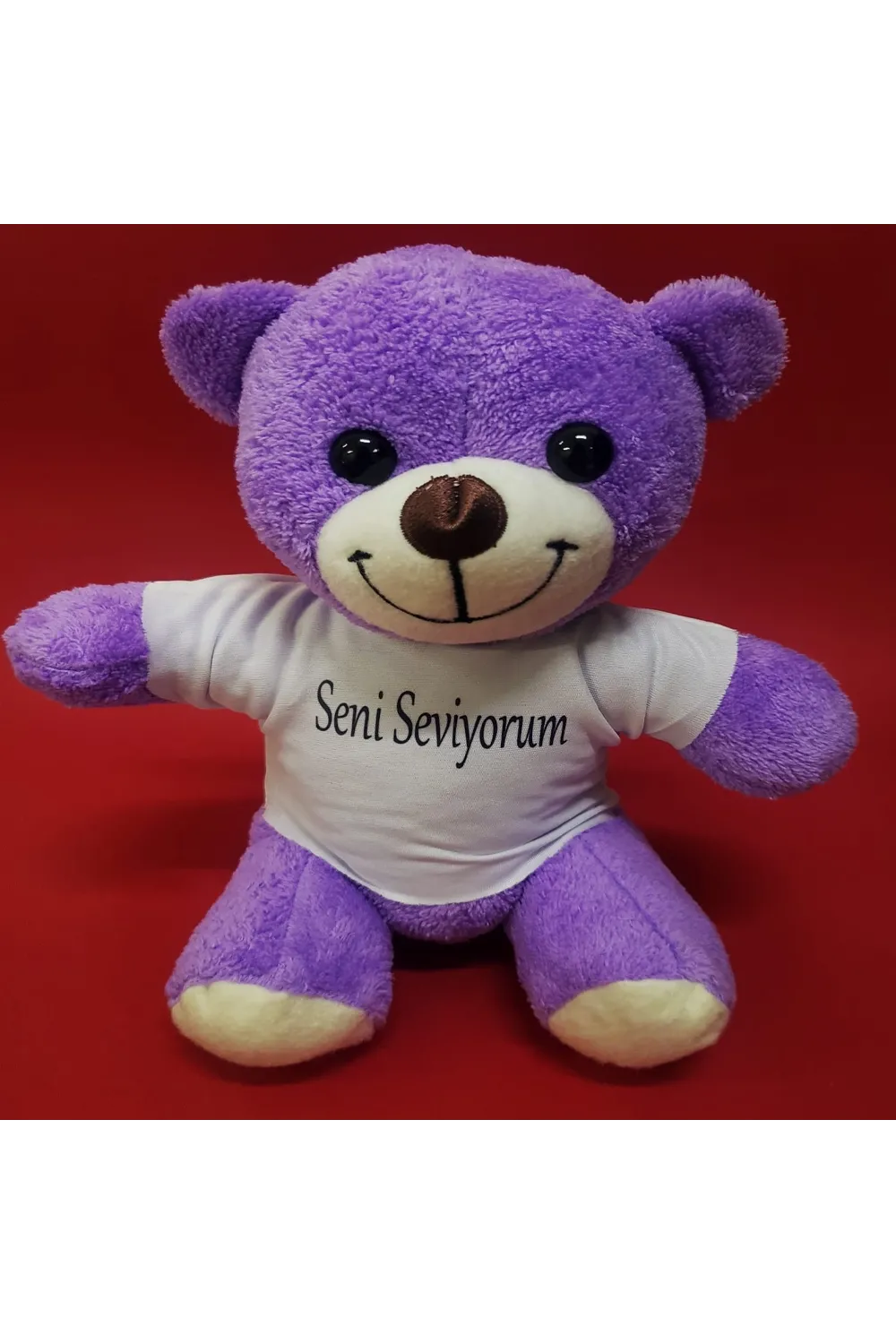 Seni Seviyorum Tişörtlü Mor Peluş Ayıcık