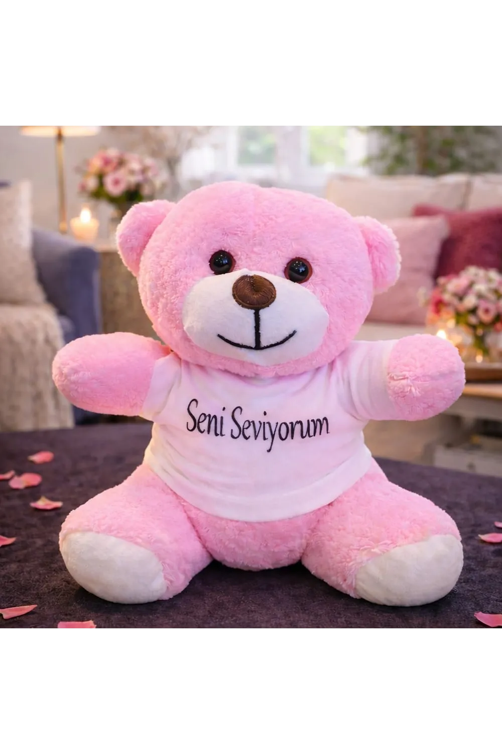 Seni Seviyorum Tişörtlü Pembe Peluş Ayıcık