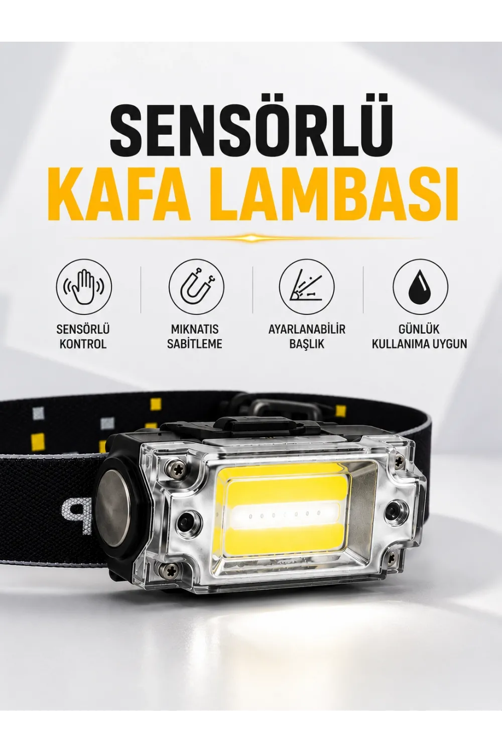 Sensör Kontrollü Şarjlı Beyaz Led Kafa Lambası Ve El Feneri