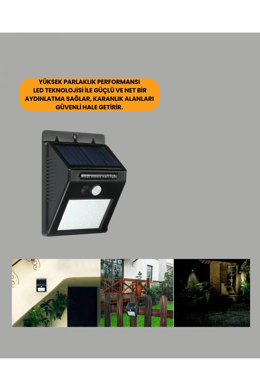 Sensörlü 20 Led Solar Duvar Lambası 3 Metre Algılama Mesafesi