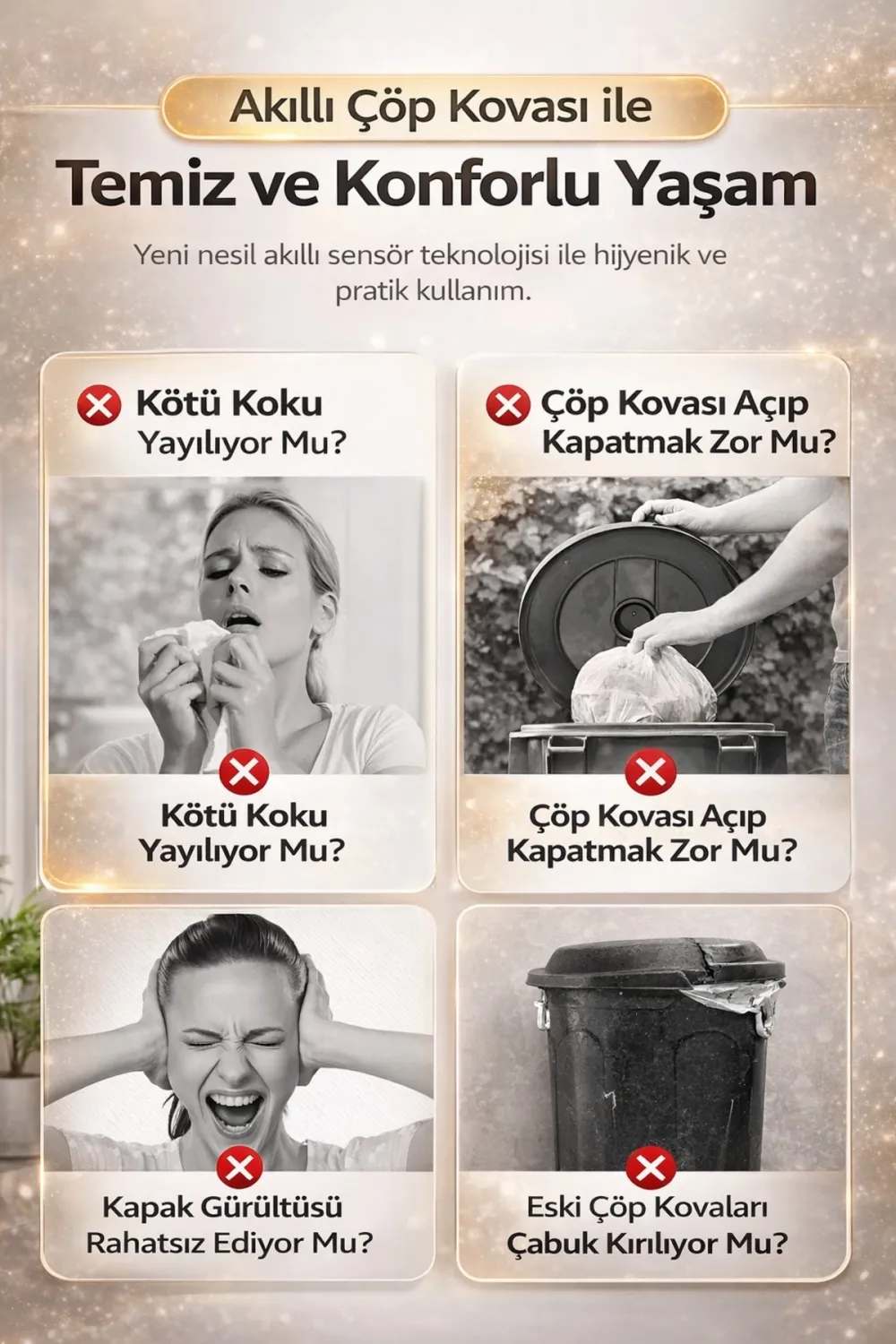 Sensörlü Çöp Kovası Otomatik Kapak Temassız