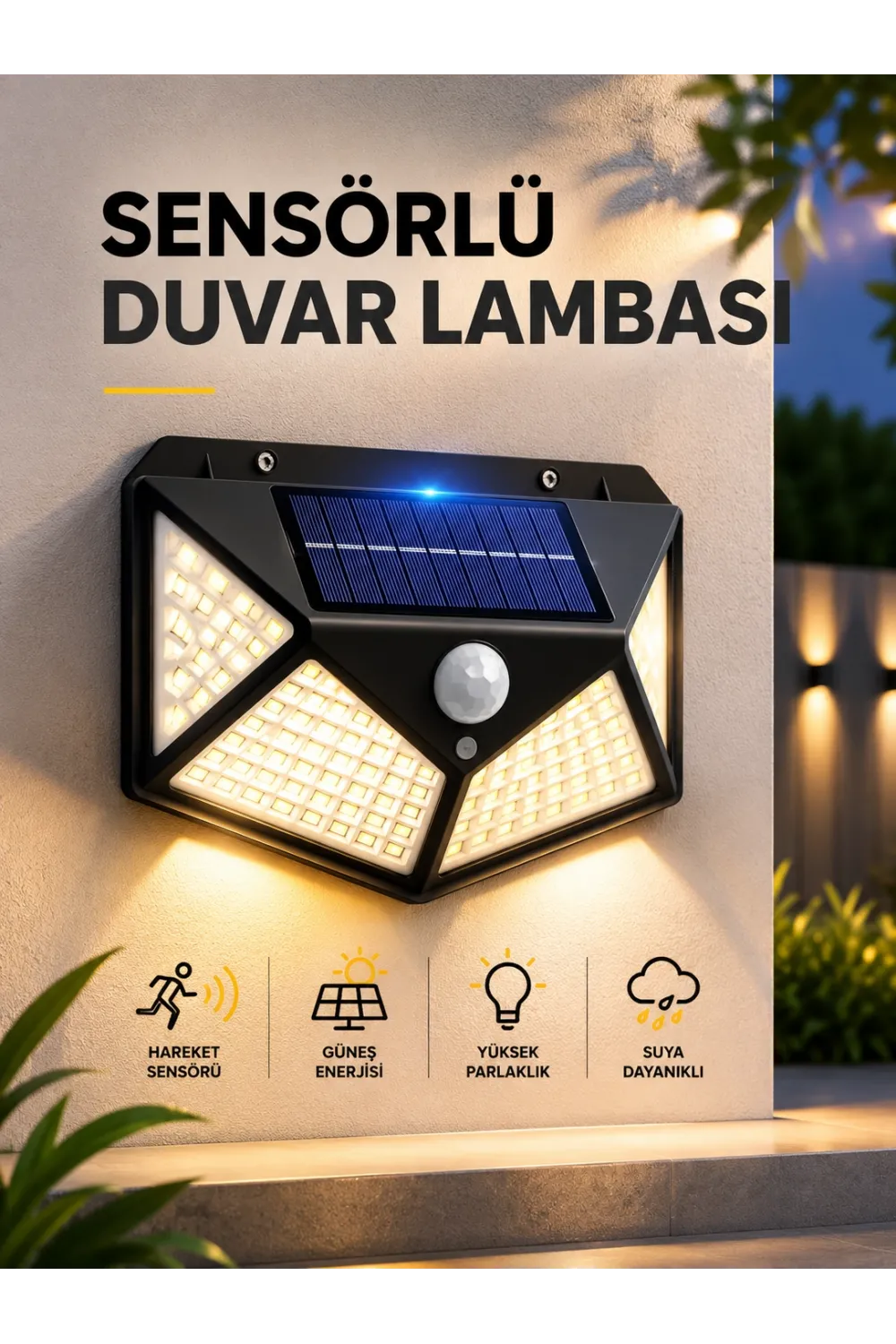Sensörlü Güneş Enerjili Duvar Lambası
