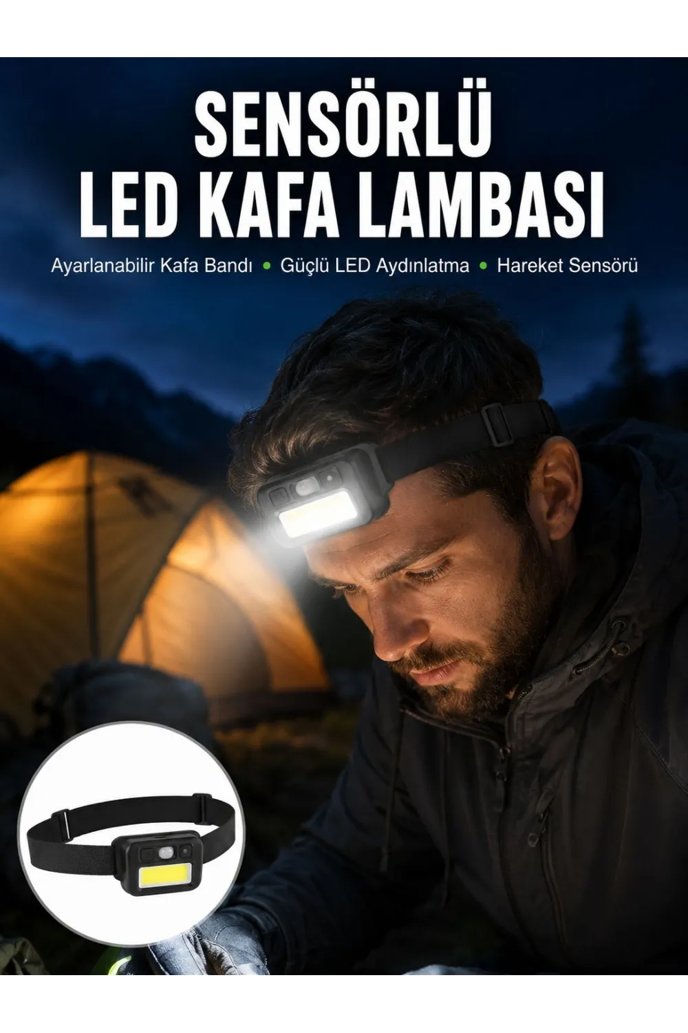 Sensörlü Kamp Lambası Ayarlanabilir Kafa Lambası Kafa Bantlı Yeni Nesil