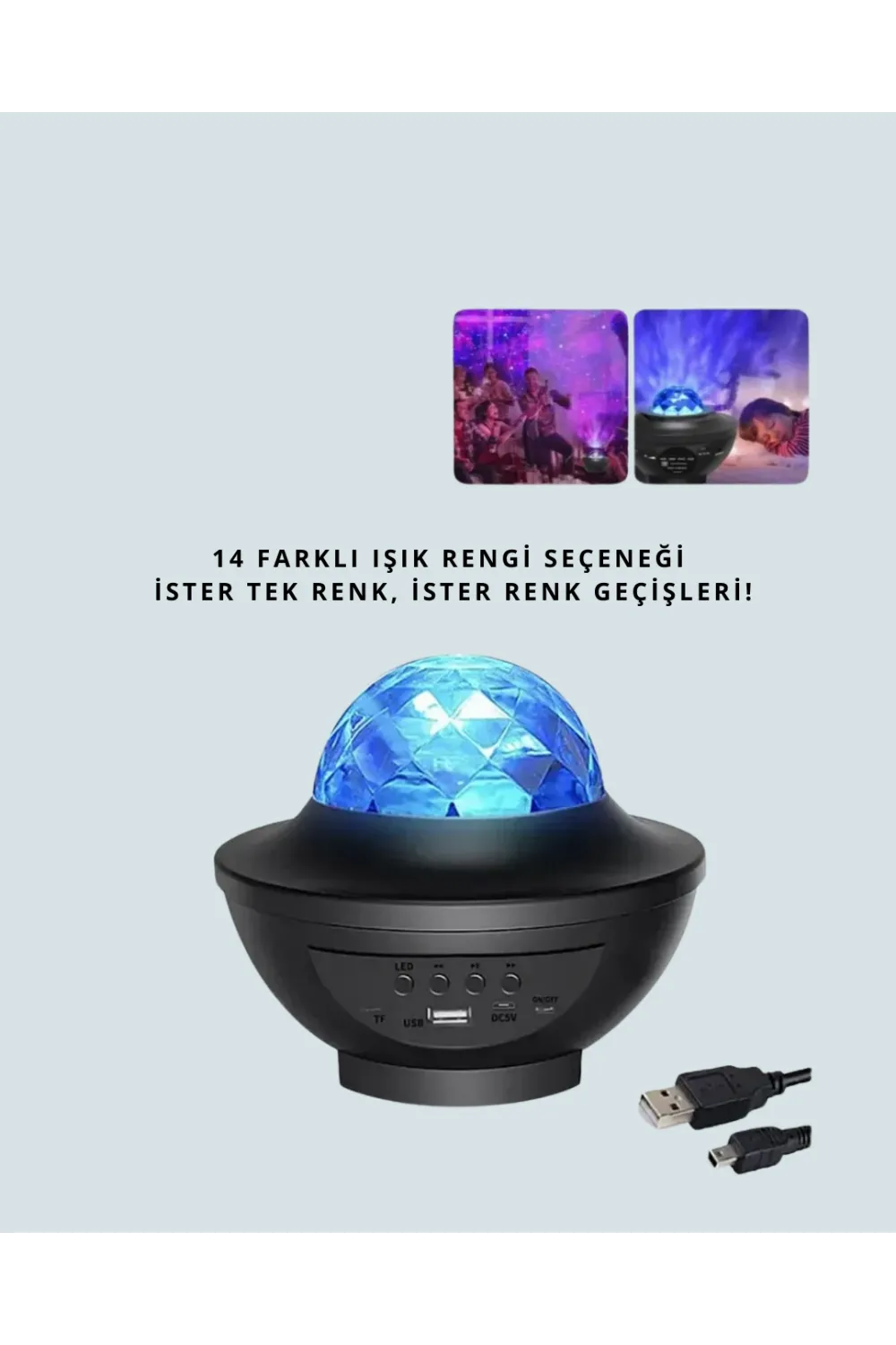 Sesle Etkileşimli Yıldız Projektörlü Gece Lambası – Bluetooth Hoparlörlü, Usb Girişli, Dönen Okyanus