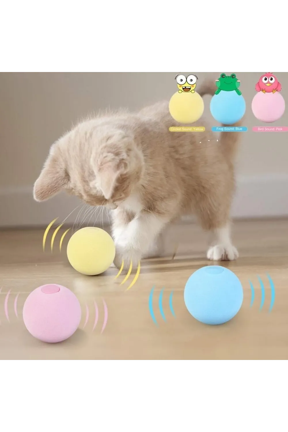 Sesli ve Akıllı Kedi Oyuncak Topu  50 mm, Hayvan Sesli, Eğlenceli Kedi Oyuncağı