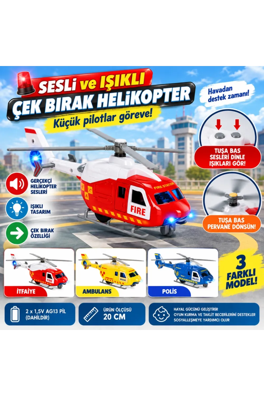 Sesli ve Işıklı Çek Bırak Helikopter