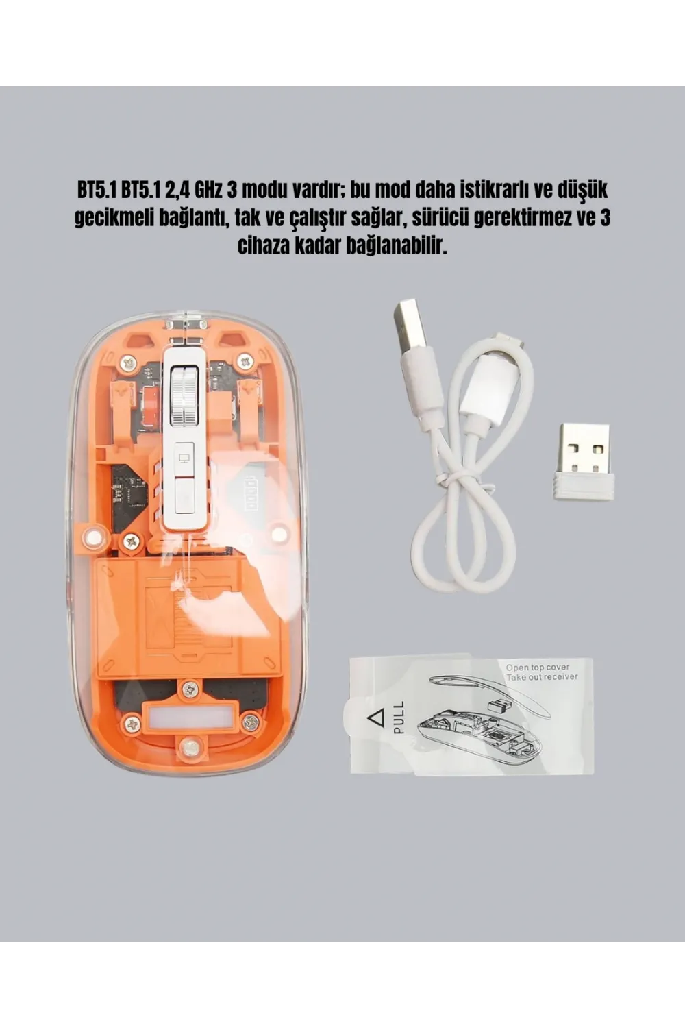 Sessiz Ve Ergonomik Kablosuz Fare - 30 Gün Kullanım, 2 Modlu Bağlantı