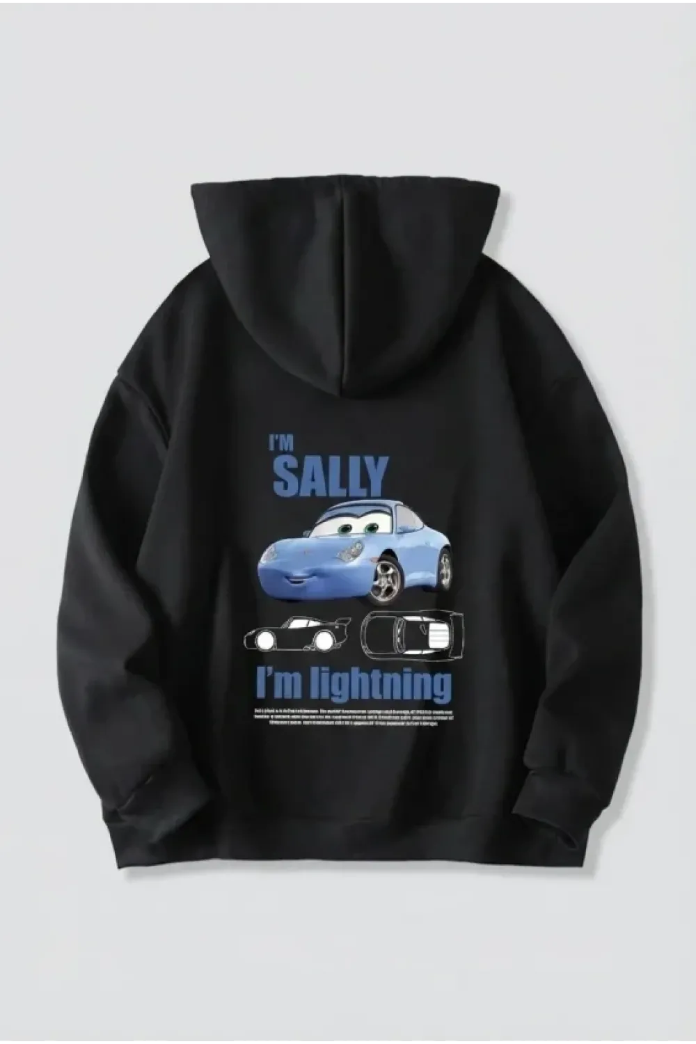 Sevgililer Günü Araba Temalı Baskılı Oversize Kapüşonlu Sweatshirt Hoodie - Siyah
