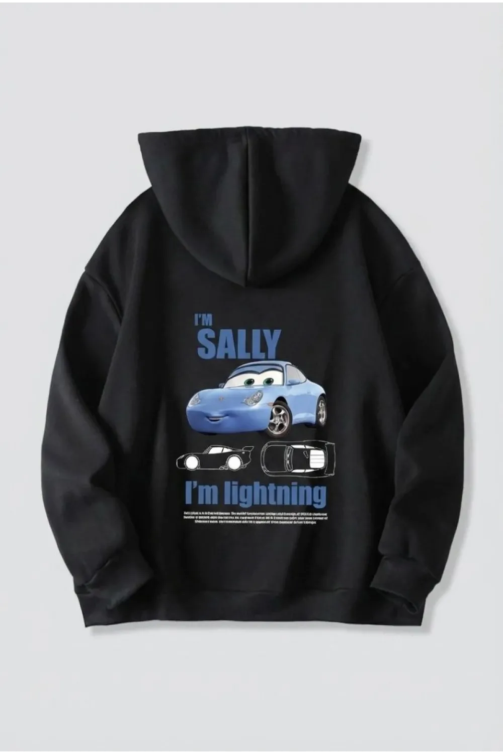 Sevgililer Günü Araba Temalı Baskılı Oversize Kapüşonlu Sweatshirt Hoodie - Siyah