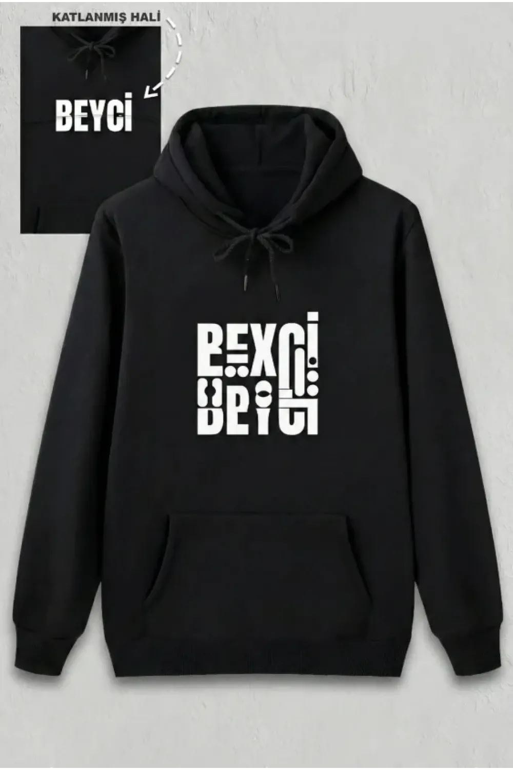 Sevgililer Günü Beyci Hediye Baskılı Oversize Kapüşonlu Sweatshirt - Siyah