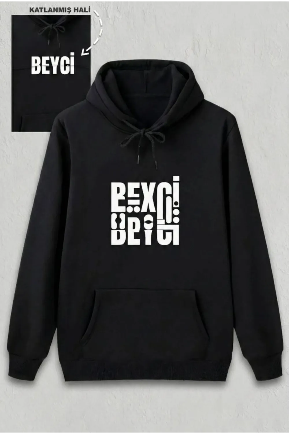 Sevgililer Günü Beyci Hediye Baskılı Oversize Kapüşonlu Sweatshirt - Siyah