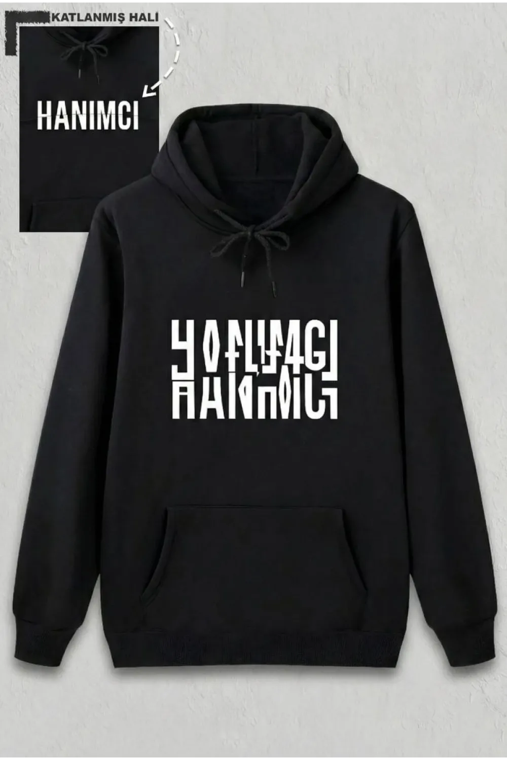 Sevgililer Günü Hanımcı Hediye Baskılı Oversize Kapüşonlu Sweatshirt - Siya