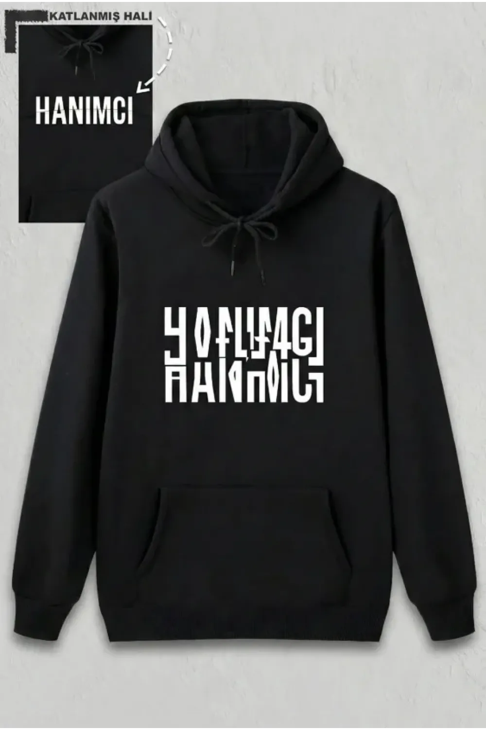 Sevgililer Günü Hanımcı Hediye Baskılı Oversize Kapüşonlu Sweatshirt - Siya