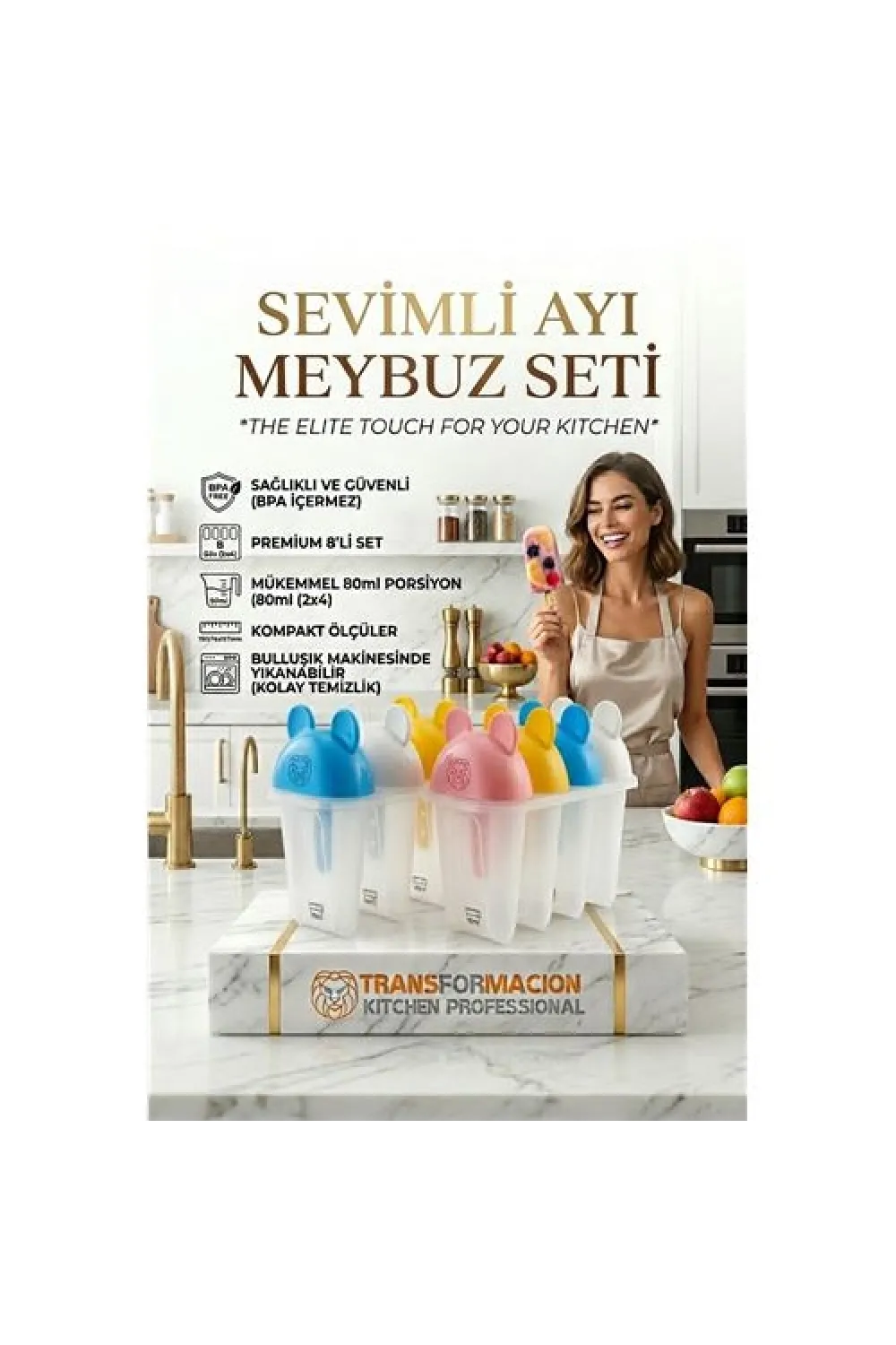 Sevimli Ayıcık Figürlü 8li Dondurma Meybuz Kalıbı Seti - Sağlıklı Ev Yapımı Lezzetler 723093