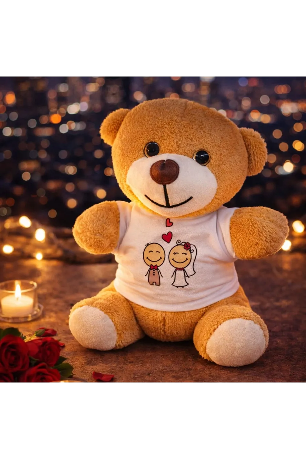 Sevimli Gelin Damat Tişörtlü Peluş Ayıcık