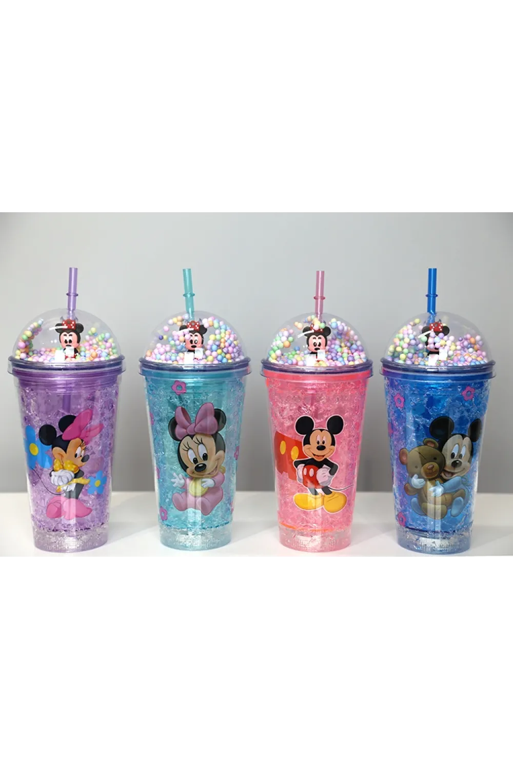 Sevimli Mickey Mouse Pipetli Işıklı Boncuklu Suluk Bardak 400 ml
