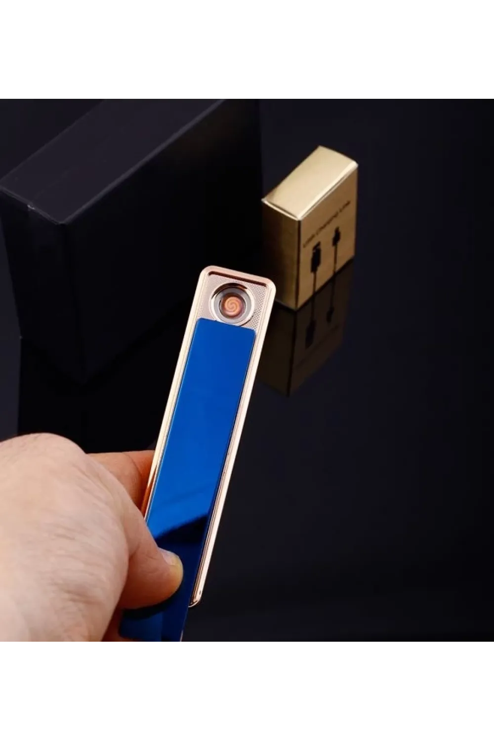 Şık Görünümlü Usb Şarjlı Rezistanslı İnce Slim Metal Çakmak (mavi)