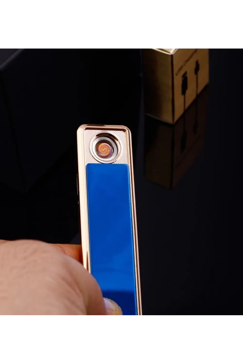 Şık Görünümlü Usb Şarjlı Rezistanslı İnce Slim Metal Çakmak (mavi)