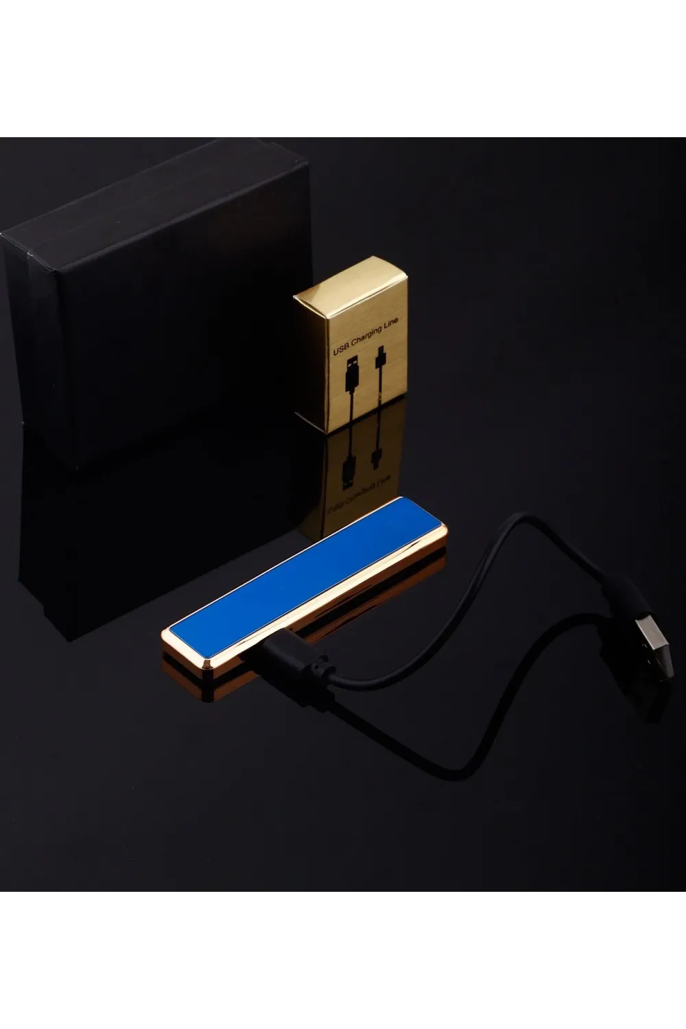 Şık Görünümlü Usb Şarjlı Rezistanslı İnce Slim Metal Çakmak (mavi)