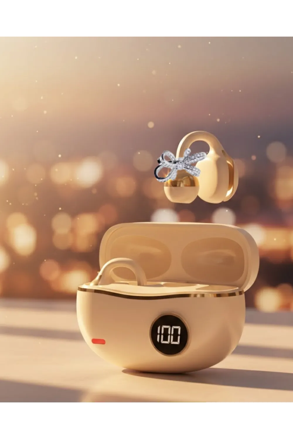 Şık Ve Taşınabilir Bluetooth Kulaklık Gün Boyu Kullanım 2 Kurdele Küpe Hediyeli
