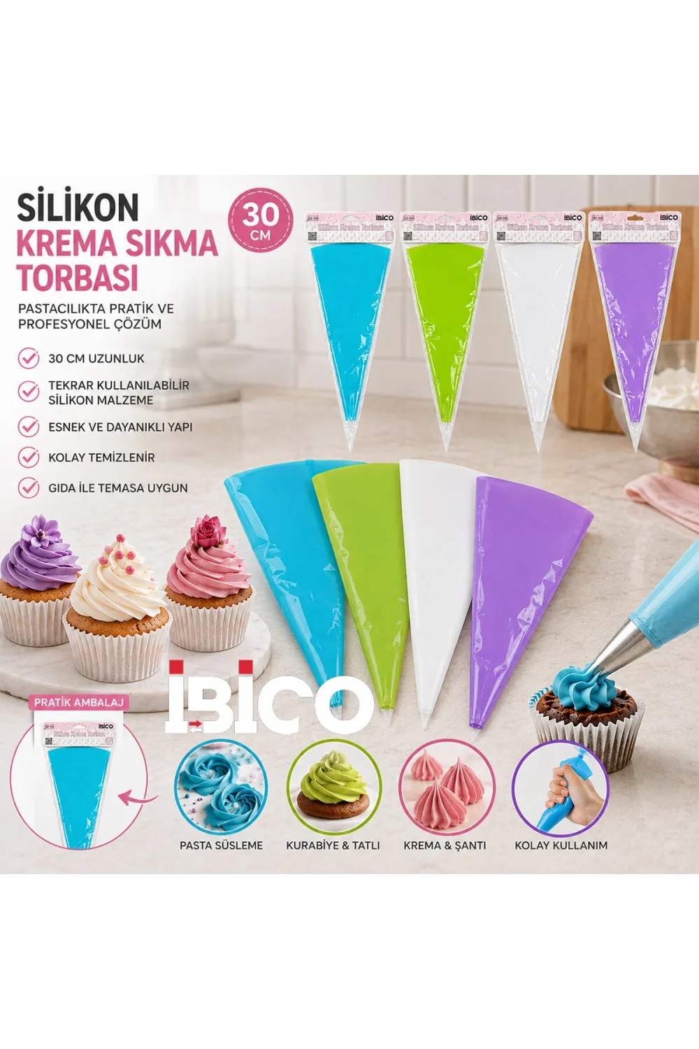 Silikon  30cm Tekli  Krema Sıkma  Torbası