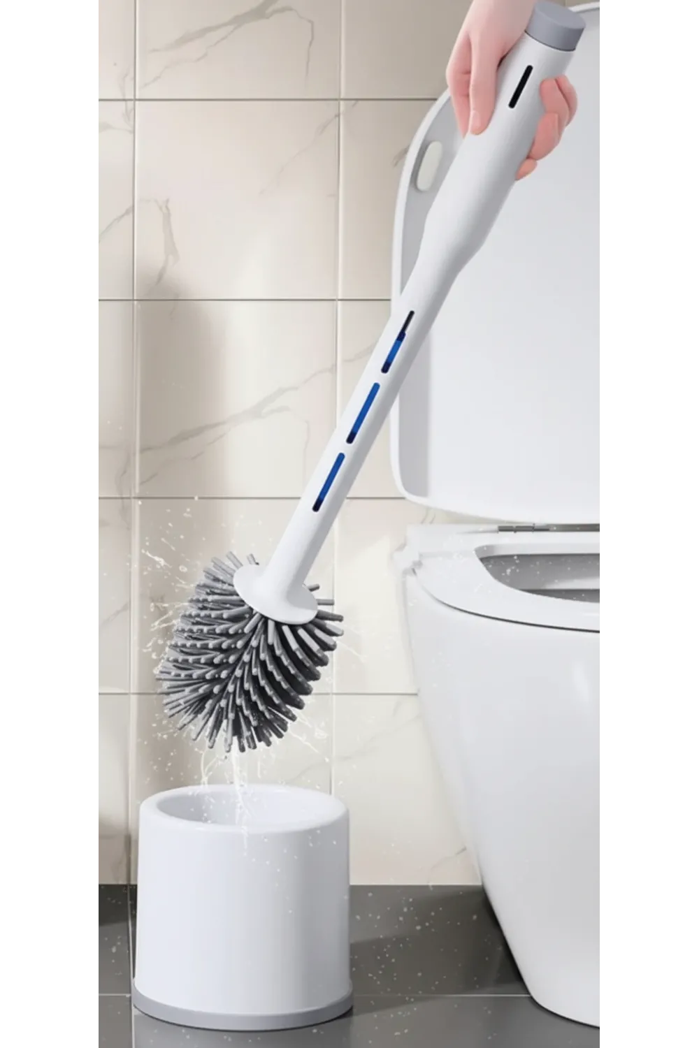 Silikon Deterjan Hazneli Esnek Tuvalet Fırçası - Banyo Temizliği İçin