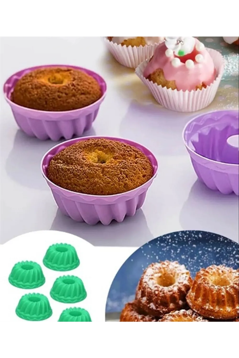 Silikon Göbekli Muffin Cupcake Kalıbı - Sürekli Kullanım Muffin Kek Kalıbı 6 Adet